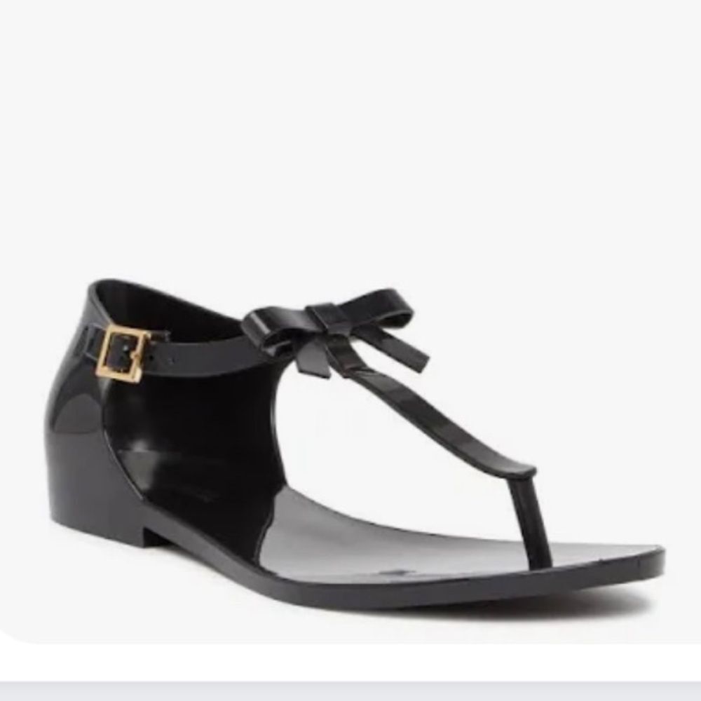 Melissa Women's Honey Black Chrome Jelly T-Strap Bow Flat Sandals Size 6